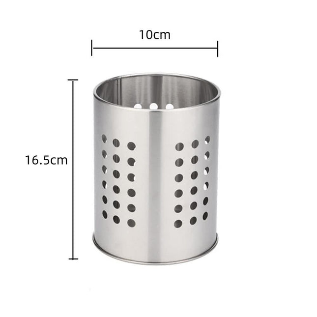 Stainless Steel Kitchen Utensil Holder Round - Spatula Holder for Countertop - 10 x 16.5 cm - Stainless Steel - Silver.