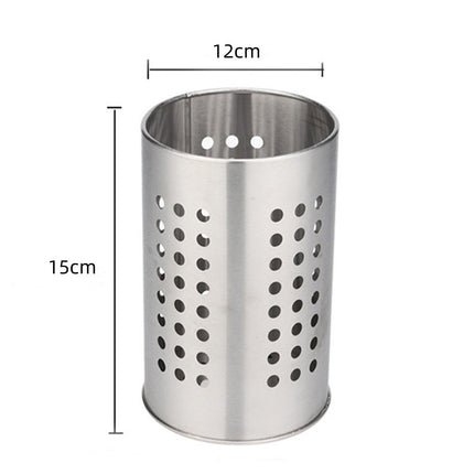 Large stainless steel cutlery holder - cutlery container cylinder - 12 x 15 cm - kitchen organizer - silver.