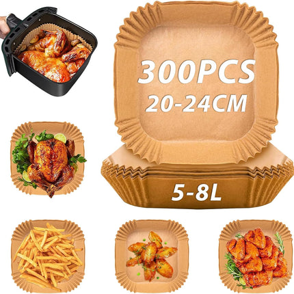 Airfryer Baking Paper XXL - Set of 300 - 20-24 cm - Disposable Inserts for Large Airfryers (5L-12L) - Oil Resistant.