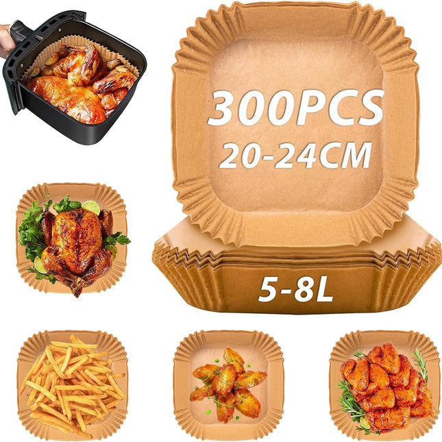 Airfryer Baking Paper XXL - Set of 300 - 20-24 cm - Disposable Inserts for Large Airfryers (5L-12L) - Oil Resistant.