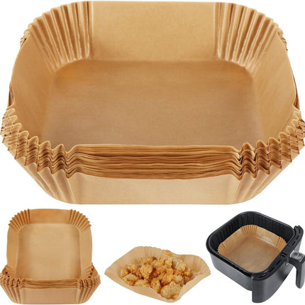 Disposable Airfryer Paper Square - Set of 50 - Brown - Greaseproof Baking Paper for Airfryer - Square Shape.