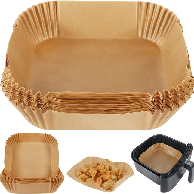 Disposable Airfryer Paper Square - Set of 50 - Brown - Greaseproof Baking Paper for Airfryer - Square Shape.