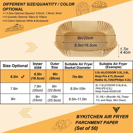 Disposable Airfryer Paper Square - Set of 50 - Brown - Greaseproof Baking Paper for Airfryer - Square Shape.