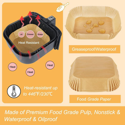 Disposable Airfryer Paper Square - Set of 50 - Brown - Greaseproof Baking Paper for Airfryer - Square Shape.