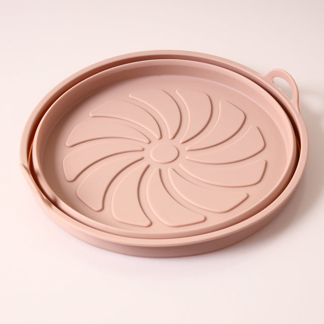Silicone Airfryer Tray Foldable - Reusable Basket - Heat Resistant & Dishwasher Safe - Round - Pink.