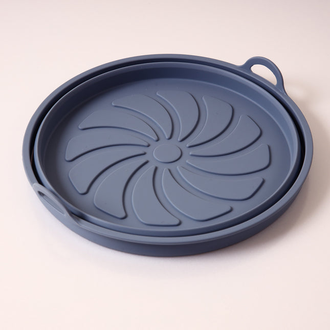 Silicone Airfryer Tray Foldable - Reusable Basket - Heat Resistant & Dishwasher Safe - Round - Gray.