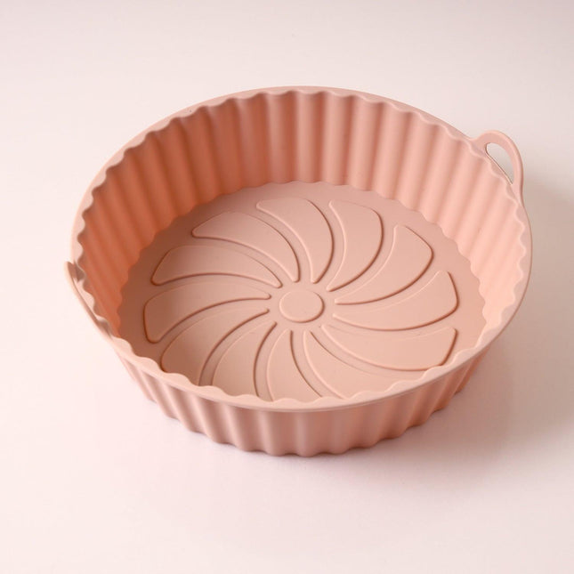 Silicone Airfryer Tray Round - Reusable Basket - Heat Resistant & Dishwasher Safe - Airfryer Accessories - Pink.