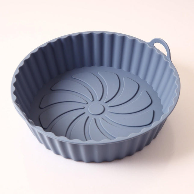 Silicone Airfryer Tray Round - Reusable Basket - Heat Resistant & Dishwasher Safe - Airfryer Accessories - Gray.