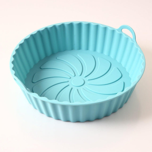 Silicone Airfryer Tray Round - Reusable Basket - Heat Resistant & Dishwasher Safe - Airfryer Accessories - Blue.