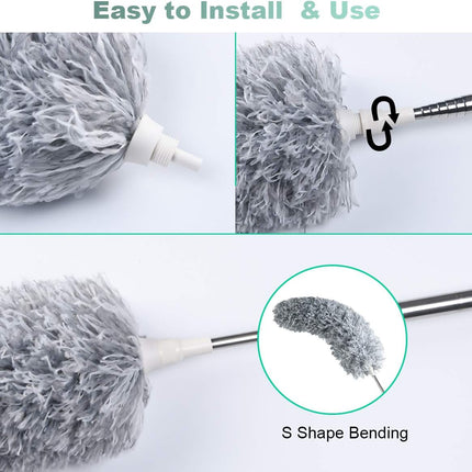 Telescopic Feather Duster - Extendable up to 280 cm - Feather Ball & Dusting Brush - Microfiber - Reach High Ceilings Without a Ladder.