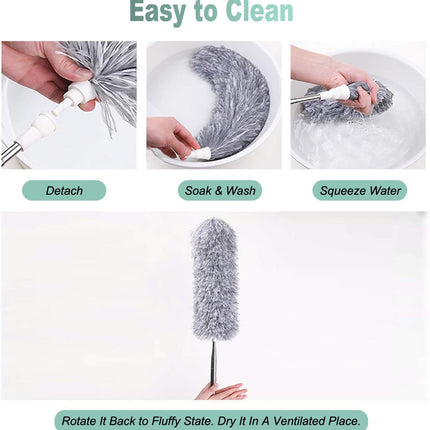 Telescopic Feather Duster - Extendable up to 280 cm - Feather Ball & Dusting Brush - Microfiber - Reach High Ceilings Without a Ladder.