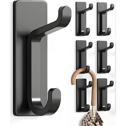 Black Towel Hooks - Set of 6 - Self-Adhesive Wall Hooks - No Drilling Required - For Bathroom & Kitchen.