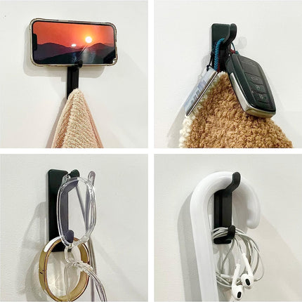 Black Towel Hooks - Set of 6 - Self-Adhesive Wall Hooks - No Drilling Required - For Bathroom & Kitchen.