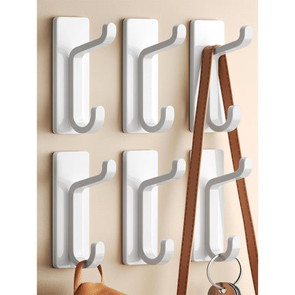 White Towel Hooks - Set of 6 - Self-Adhesive Wall Hooks - No Drilling Required - For Bathroom & Kitchen.