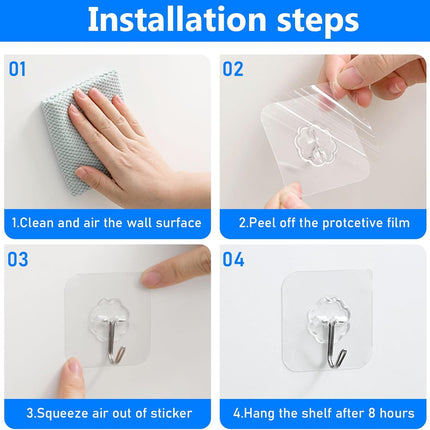 Self-Adhesive Hooks Transparent - Set of 30 - Wall Hooks No Drilling - For Bathroom & Kitchen.