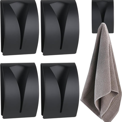 Black Towel Clip - Set of 4 - Stainless Steel - Self-Adhesive Tea Towel Holders - Wall Hooks for Kitchen.