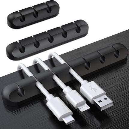 Black Cable Clips - Set of 3 - Self-Adhesive Cable Holders - Cable Management for Desk & Office.