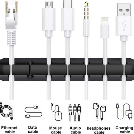 Black Cable Clips - Set of 3 - Self-Adhesive Cable Holders - Cable Management for Desk & Office.
