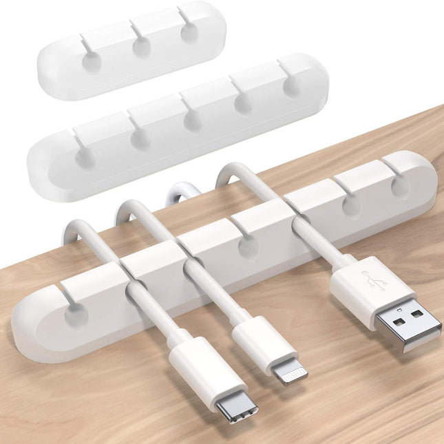 White Cable Clips - Set of 3 - Self-Adhesive Cable Holders - Cable Management for Desk & Office.