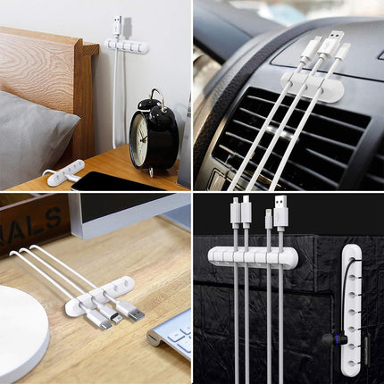 White Cable Clips - Set of 3 - Self-Adhesive Cable Holders - Cable Management for Desk & Office.