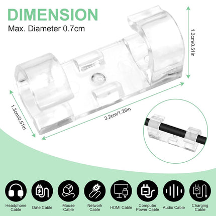 Transparent Cable Clips - Set of 40 - Self-Adhesive Cable Holders - For Cables up to 7 mm - Cable Management.