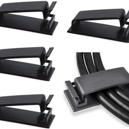 Adjustable Cable Clamps Black - Set of 50 - Self-Adhesive Cable Clips - Cable Management for Desk & TV.