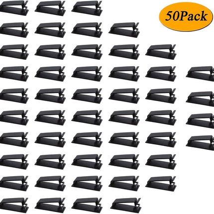 Adjustable Cable Clamps Black - Set of 50 - Self-Adhesive Cable Clips - Cable Management for Desk & TV.