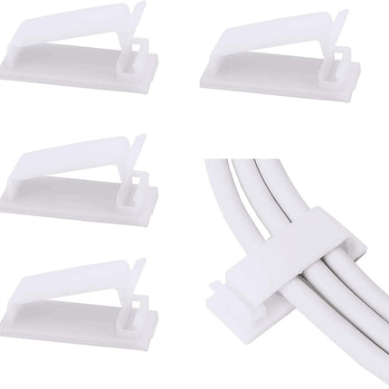 Adjustable Cable Clamps White - Set of 50 - Self-Adhesive Cable Clips - Cable Management for Desk & TV.
