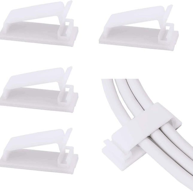 Adjustable Cable Clamps White - Set of 50 - Self-Adhesive Cable Clips - Cable Management for Desk & TV.