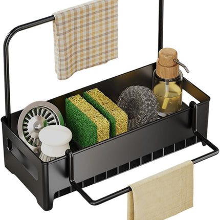 Sink Organizer with Towel Rack - Sponge Holder Kitchen - Countertop Storage Rack - For Sponges & Brushes.