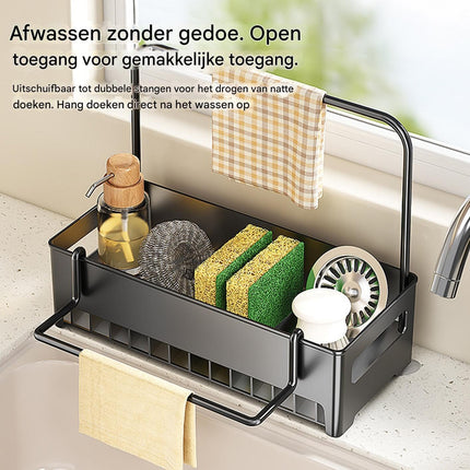 Sink Organizer with Towel Rack - Sponge Holder Kitchen - Countertop Storage Rack - For Sponges & Brushes.
