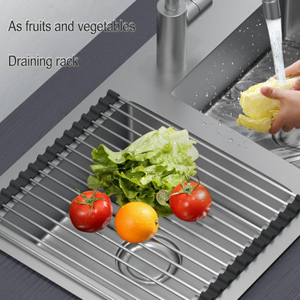 Roll-up Dish Draining Rack Black - 43 x 35 cm - Sink Roll Mat - Draining Grid for Dishes & Vegetables.