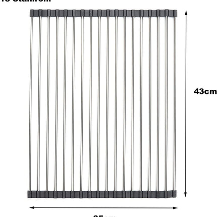 Roll-up Dish Draining Rack Black - 43 x 35 cm - Sink Roll Mat - Draining Grid for Dishes & Vegetables.