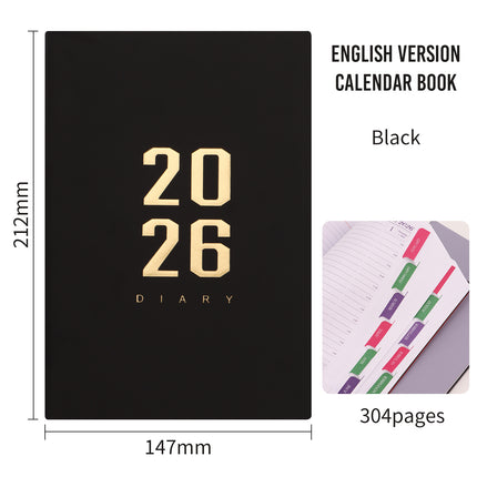 Agenda 2026 - Daily Agenda - A5 Format - 1 Day per Page - 304 Pages - [Black] - Hardcover.