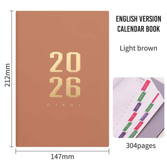 Agenda 2026 - Daily Agenda - A5 Format - 1 Day per Page - 304 Pages - [Light Brown] - Hardcover.