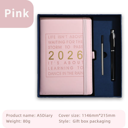 Agenda 2026 - Daily Agenda & Planner - A5 Format - 365 Day Overview - Hardcover - [Pink].