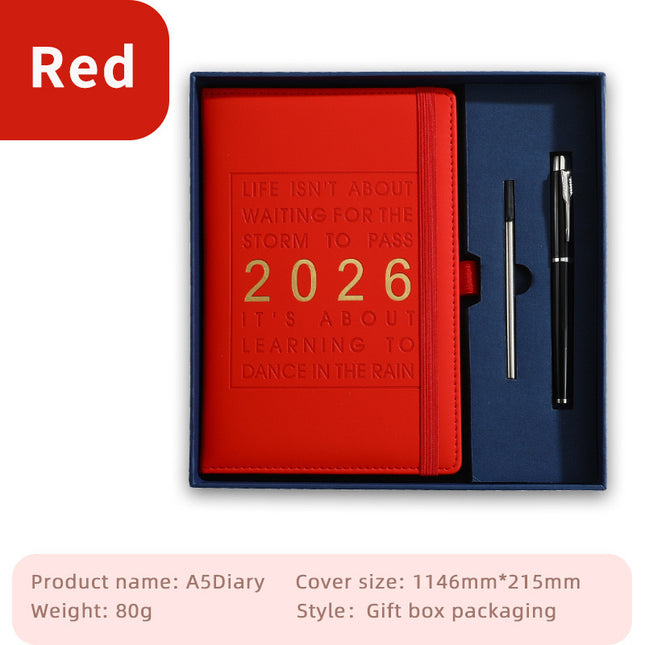 Agenda 2026 - Daily Agenda & Planner - A5 Format - 365 Day Overview - Hardcover - [Red].