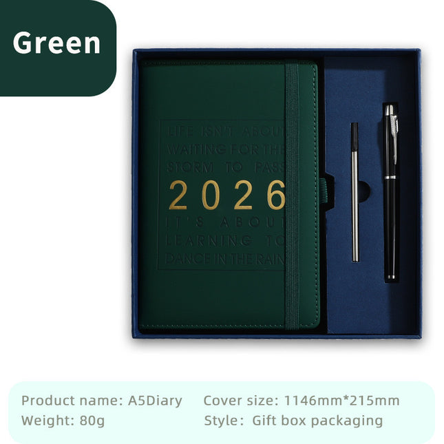 Agenda 2026 - Daily Agenda & Planner - A5 Format - 365 Day Overview - Hardcover - [Dark Green].