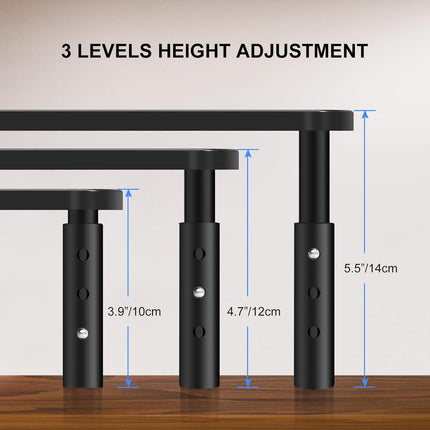 Metal Monitor Riser - Screen Stand - Adjustable in 3 Heights - Black.
