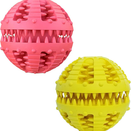 Dog Toys - 2 Pieces Teeth Cleaning Balls - Natural Rubber with Treat - Tear-Resistant - For Dogs and Cats.