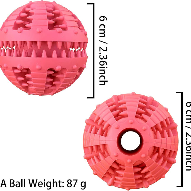 Dog Toys - 2 Pieces Teeth Cleaning Balls - Natural Rubber with Treat - Tear-Resistant - For Dogs and Cats.