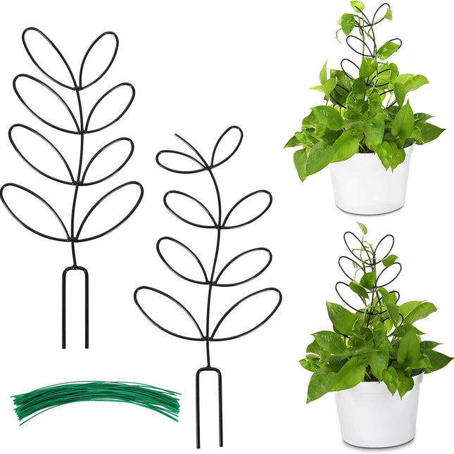 Plant Support Climbing Plants - Leaf-Shaped Plant Climbing Rack - Decorative Plant Pole for Indoor Use - Includes 20 Tie Straps - Black.
