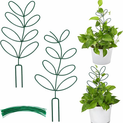 Plant Support Climbing Plants - Leaf-Shaped Plant Climbing Rack - Decorative Plant Pole for Indoor Use - Includes 20 Tie Straps - Green.
