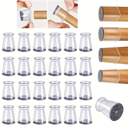 Chair Leg Caps Set of 24 - Ø 16-22 mm - Round - Transparent Silicone - Floor Protectors for Wooden Floors.
