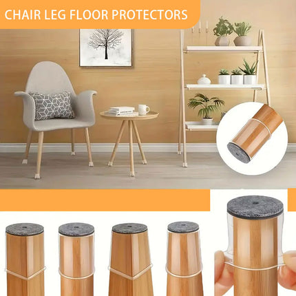 Chair Leg Caps Set of 24 - Ø 16-22 mm - Round - Transparent Silicone - Floor Protectors for Wooden Floors.