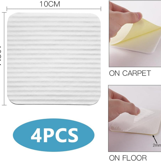 Rug Stoppers Square - Set of 4 - 10 x 10 cm - Anti-Slip Pads for Carpet - Washable & Reusable - White.