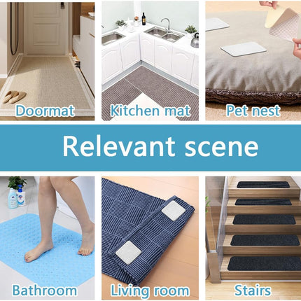 Rug Stoppers Square - Set of 4 - 10 x 10 cm - Anti-Slip Pads for Carpet - Washable & Reusable - White.