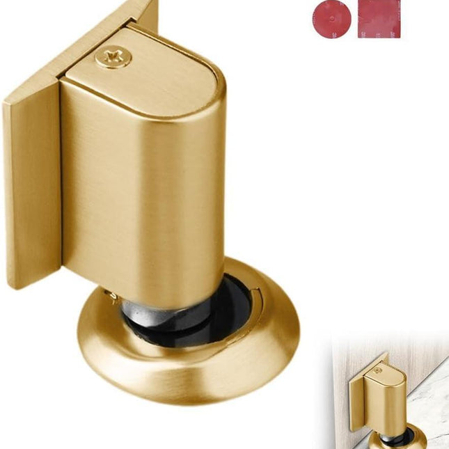 Magnetic Door Stopper Floor Gold - No Drilling - Self-Adhesive - Metal - Including Raising Disc.