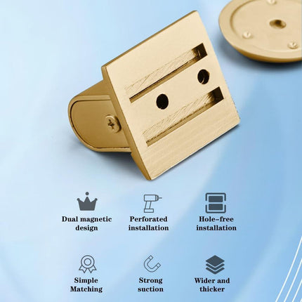 Magnetic Door Stopper Floor Gold - No Drilling - Self-Adhesive - Metal - Including Raising Disc.