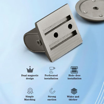 Magnetic Door Stopper Floor Gray - No Drilling - Self-adhesive - Metal - Including Raising Disc.